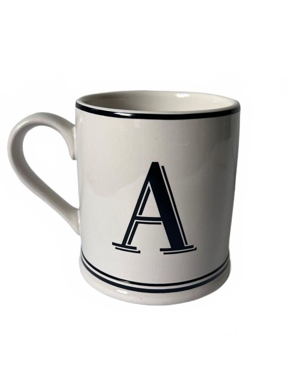 Sur La Table Monogram Mug French Bistro Stoneware Letter "A" Black White